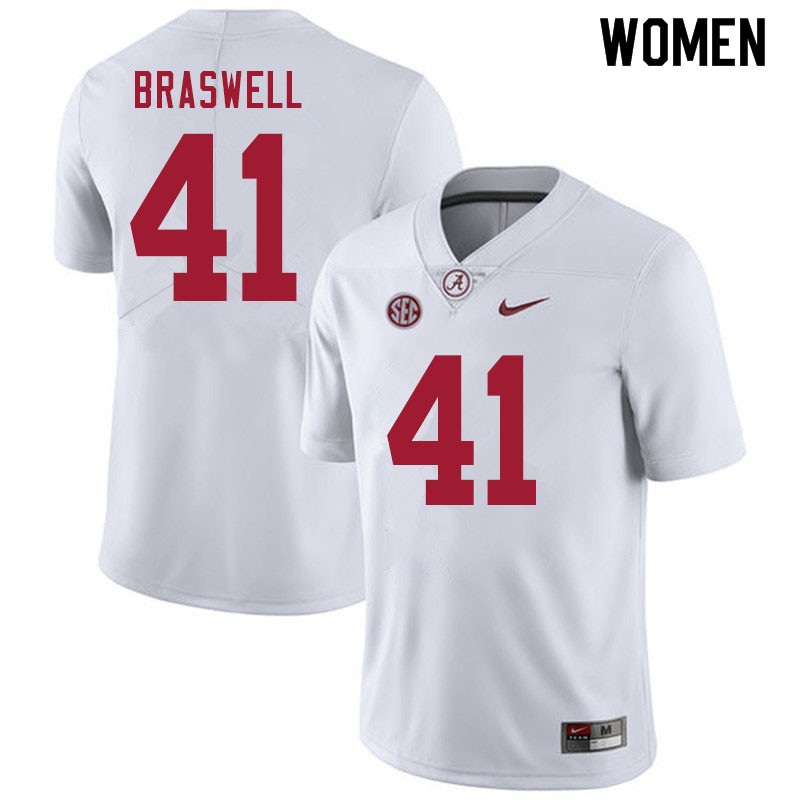 Women #41 Chris Braswell Alabama White Tide College Football Jerseys Sale-White